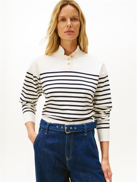 CO JERSEY GOLD BTN MOCK-NK SWT placed thin navy stp sweaters