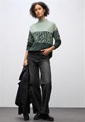 Color-Block Jacquard Sweater evernight green