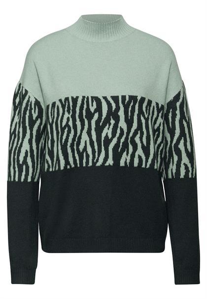 Color-Block Jacquard Sweater evernight green