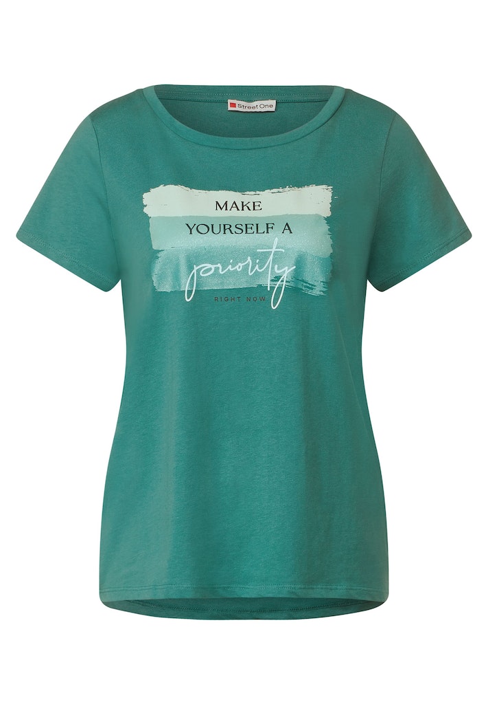Street One Damen T-Shirt Colorblock Partprint Shirt lagoon green bequem  online kaufen bei | T-Shirts