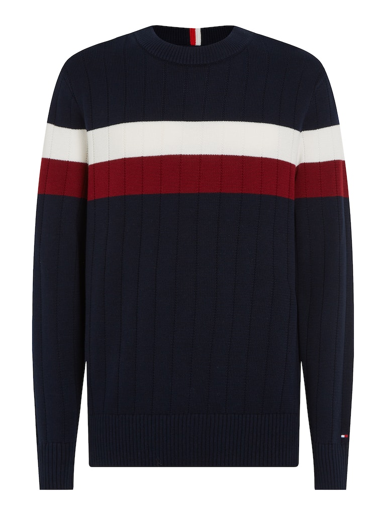 Tommy Hilfiger Herren Pullover COLOURBLOCK STRUCTURE C NECK dsrt sky rouge ancient white bequem online kaufen bei Tara M