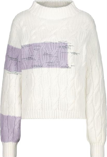 Colourblocking-Pullover mit Zopfmuster off-white