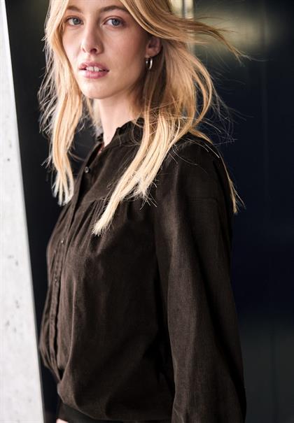 Cordbluse mit Rüschendetails dark auburn brown