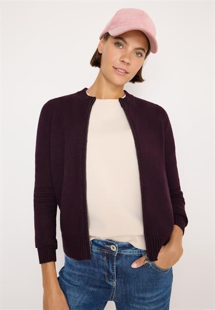 Cosy Cardigan mit Zipper eggplant red melange
