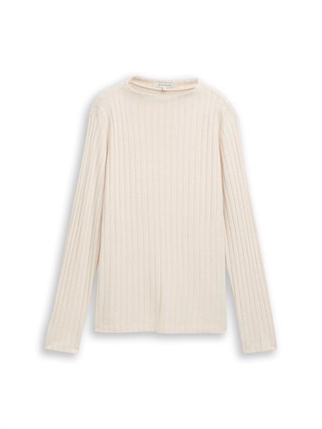 Cosy Langarmshirt mit Stehkragen sand stone beige melange