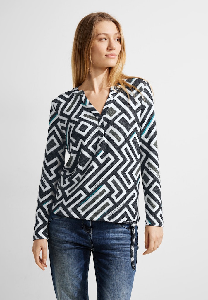 Cecil Damen Longsleeve Cosy Tunikashirt mit Print black melange bequem  online kaufen bei | Tunikashirts