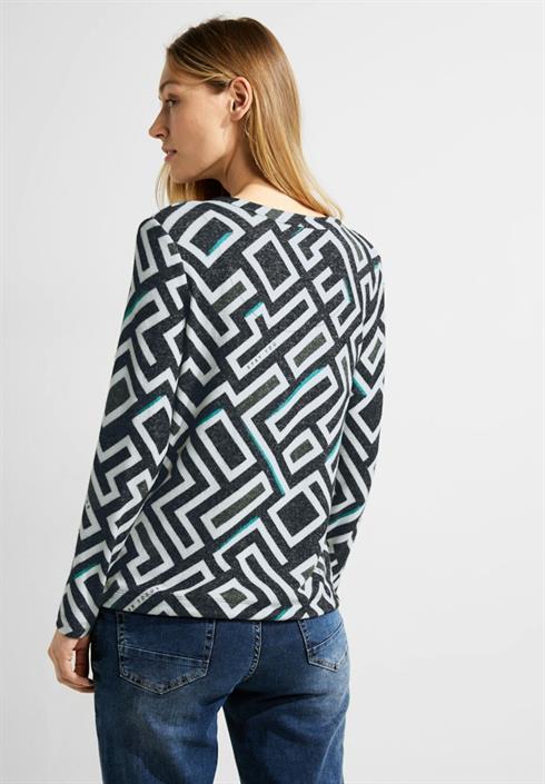 Cecil Damen Longsleeve Cosy Tunikashirt mit Print black melange bequem  online kaufen bei