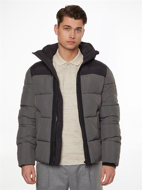 CRINKLE NYLON COLOR BLOCK PUFFER medium charcoal