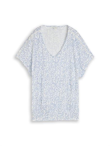 Crinkle T-Shirt mit Muster white small leaves design