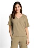 Crinkle T-Shirt mit V-Ausschnitt olive white structure