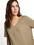 Crinkle T-Shirt mit V-Ausschnitt olive white structure