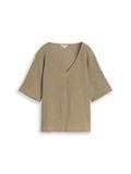 Crinkle T-Shirt mit V-Ausschnitt olive white structure