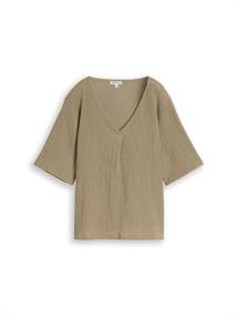 Crinkle T-Shirt mit V-Ausschnitt olive white structure