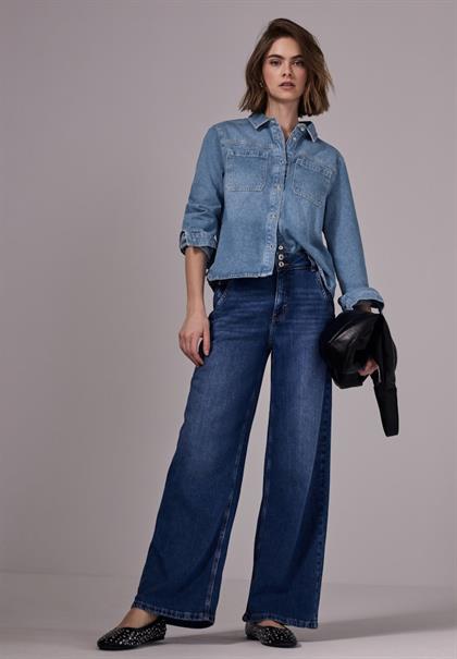 Cropped Jeans Overshirt light blue wash