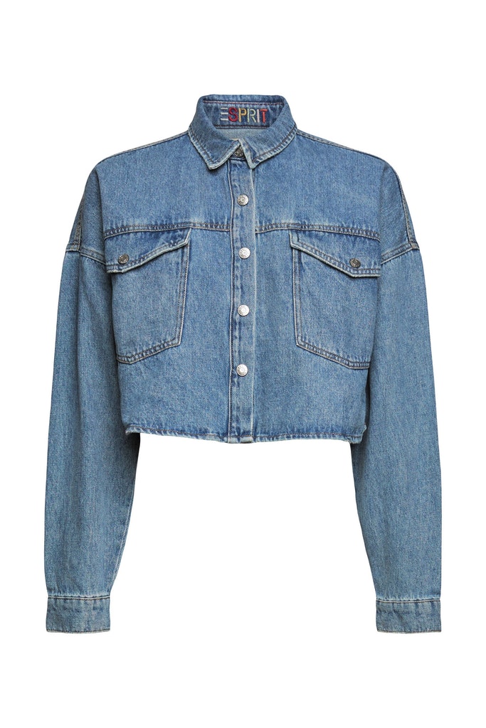 blue Langarmbluse online washed bequem kaufen bei Esprit Damen medium Cropped Jeansjacke