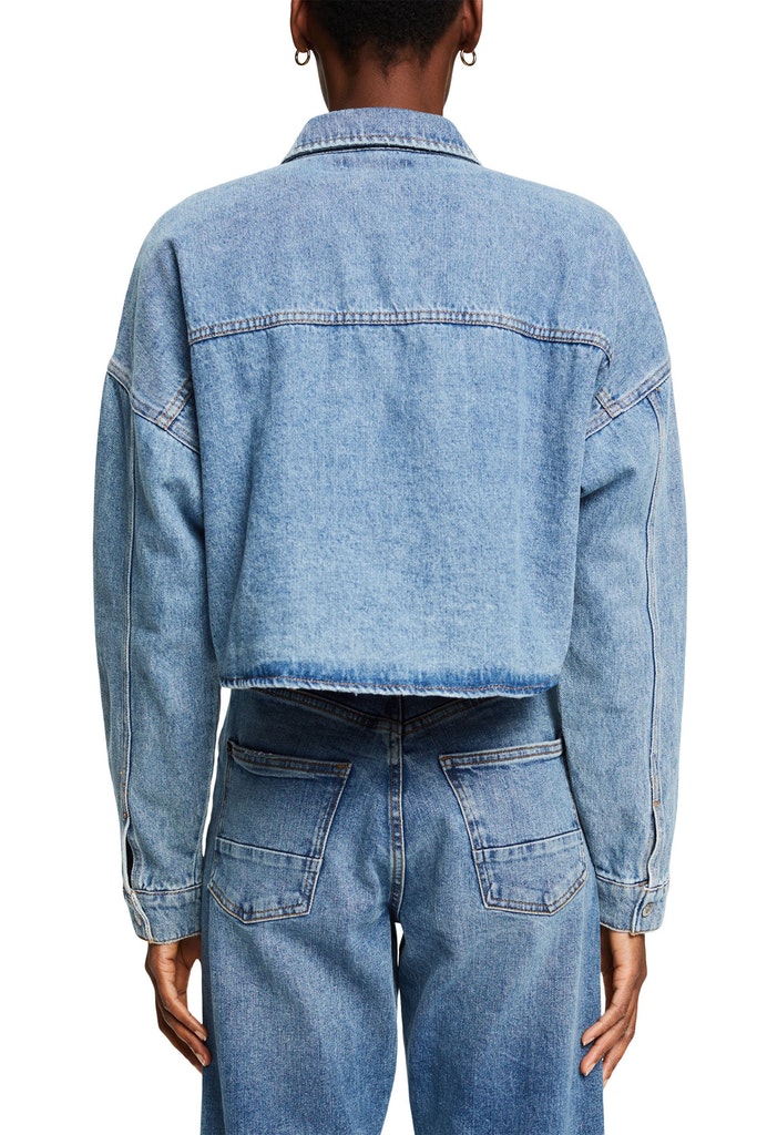 bequem blue Langarmbluse Jeansjacke washed Damen kaufen online medium Cropped bei Esprit
