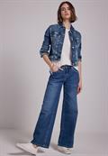 Cropped Jeansjacke dark blue random washed