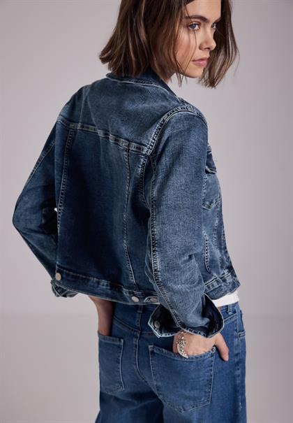 Cropped Jeansjacke dark blue random washed