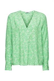 Crêpe-Bluse mit V-Ausschnitt und Print citrus green