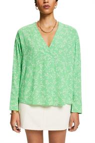 Crêpe-Bluse mit V-Ausschnitt und Print citrus green
