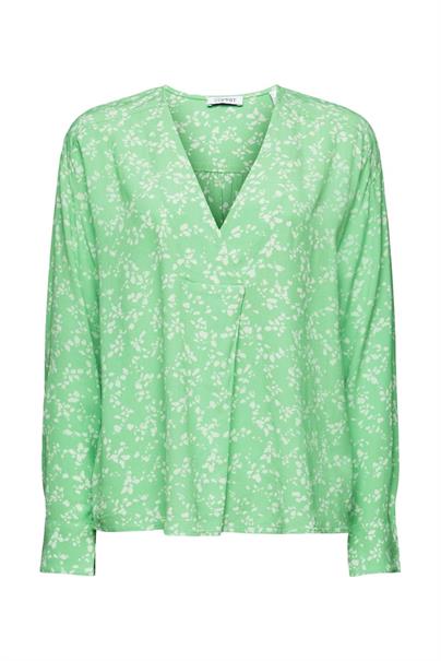Crêpe-Bluse mit V-Ausschnitt und Print citrus green