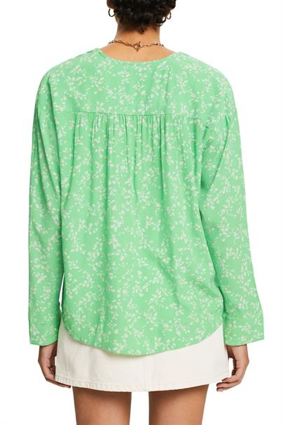 Crêpe-Bluse mit V-Ausschnitt und Print citrus green