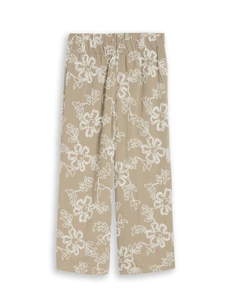 Culotte Hose mit Blumen-Stickerei olive white big flower design