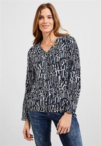 Cecil Damen Langarmbluse Bluse mit Minimalmuster strong petrol blue bequem  online kaufen bei