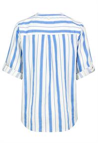DOB Bluse, 3/4 Arm mit Aufschlag, Rundhals mit Stehkragen und Knopfleiste, Rückteil länger als VTRüc white-marina blue stripes