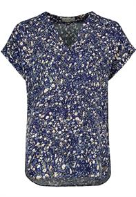 DOB Bluse, kurzarm, V-Ausschnitt mit Blende,angeschnittener Arm mit Blende,Teilungsnaht hinten mit R mille fleurs: navy-peach-green