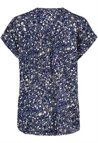 DOB Bluse, kurzarm, V-Ausschnitt mit Blende,angeschnittener Arm mit Blende,Teilungsnaht hinten mit R mille fleurs: navy-peach-green
