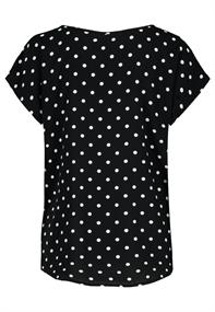 DOB Bluse, Rundhals mit Piping, überschnittene Schultern, angeschnittene Ärmel, runder Saum,RT länge schwarz-weiss