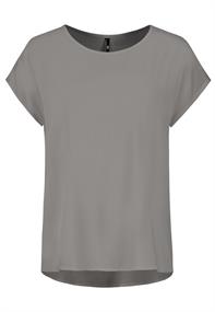 DOB Bluse, Rundhals mit Piping, überschnittene Schultern, angeschnittene Ärmel, runder Saum,RT länge taupe