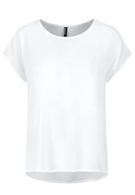 DOB Bluse, Rundhals mit Piping, überschnittene Schultern, angeschnittene Ärmel, runder Saum,RT länge white