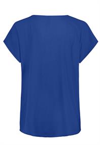 DOB Bluse, Rundhals mit PipingSchultern, angeschnittene Ärmel, runder Saum,RT länger als VT blau