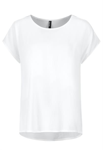 DOB Bluse, Rundhals mit PipingSchultern, angeschnittene Ärmel, runder Saum,RT länger als VT white