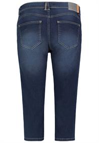 DOB Capri, push up, kleineAbnäher an vorderen Taschen, zip fly,herzförmige Passe dark blue denim