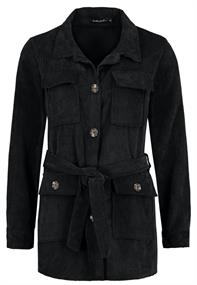 DOB Cord-Jacke, langarm, Kragen, Knopfleiste, aufgesetzte Taschen, Gürtel black