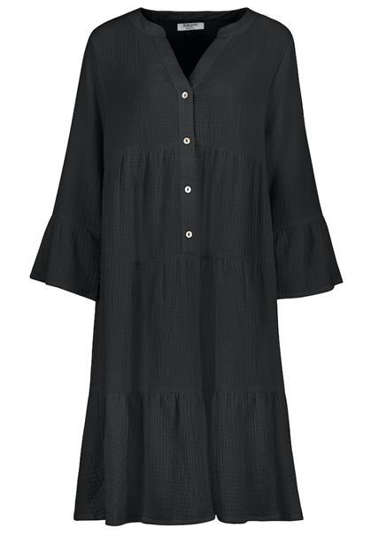DOB MIDI Volant Kleid mit Knopfleiste+ 4 Knöpfe,V-Ausschnitt mit angesetzter Blende black