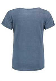 DOB Shirt,basic,weiter Style,kurzarm,Rundhals mit Blende,Ärmelaufschlag,offene Kanten,Druck vorne "L vintage blue