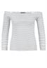 DOB Shirt,Carmenausschnitt, 3/4 Arm,Rollsaumkanten,Garngefärbte Streifen weiß-grau