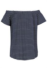 DOB Shirt,kurzarm,Carmenausschnitt mit Raffung,Streifen-Druck dark navy-white stripes