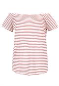 DOB Shirt,kurzarm,Carmenausschnitt mit Raffung,Streifen-Druck white-bright hibiscus red stripes