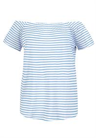 DOB Shirt,kurzarm,Carmenausschnitt mit Raffung,Streifen-Druck white-nautical blue stripes