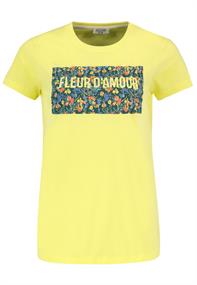 DOB Shirt,kurzarm, Rundhals mit Ripp-Blende,Nackenband in Kontrast, Fotodruck auf Vorderteil"FLEUE D citrus yellow