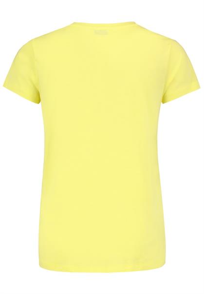 DOB Shirt,kurzarm, Rundhals mit Ripp-Blende,Nackenband in Kontrast, Fotodruck auf Vorderteil"FLEUE D citrus yellow