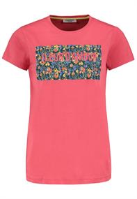 DOB Shirt,kurzarm, Rundhals mit Ripp-Blende,Nackenband in Kontrast, Fotodruck auf Vorderteil"FLEUE D melon pink