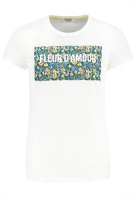 DOB Shirt,kurzarm, Rundhals mit Ripp-Blende,Nackenband in Kontrast, Fotodruck auf Vorderteil"FLEUE D white