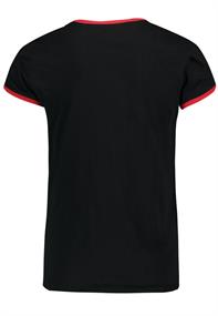 DOB Shirt,kurzarm,Rundhals und Ärmelöffnungenmit Blende in Kontrastfarbe,verschiedene Stickereien au black