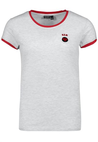 DOB Shirt,kurzarm,Rundhals und Ärmelöffnungenmit Blende in Kontrastfarbe,verschiedene Stickereien au grau1
